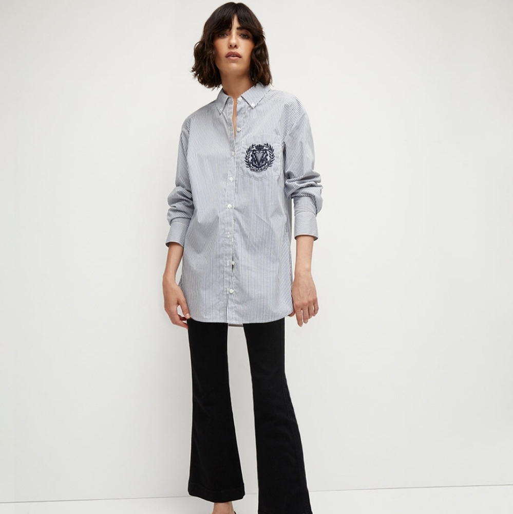 Veronica Beard Blue Striped Lloys Button Down With Cresr